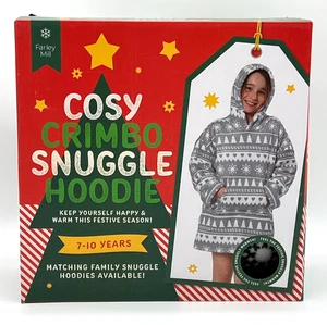 Kuscheliger Crimbo Kuschel Hoodie 7-10 Jahre Unisex Grau & Weiß - Brandneu - BG - Bild 1 von 10