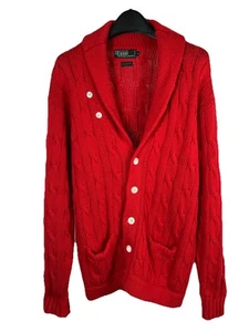 XL vintage polo Ralph Lauren cable knit Shawl collar cotton cardigan button red - Picture 1 of 6