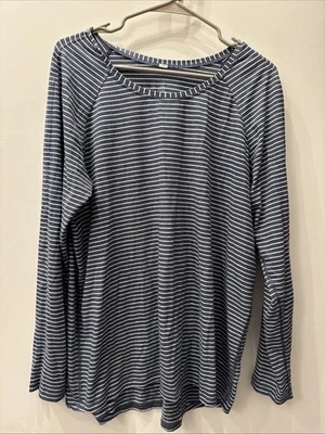¡BONITO! Lululemon Talla 12 Esmeralda Manga Larga Moderna Rayas Jaspeado Código Azul Blanco Foto 1 de 4