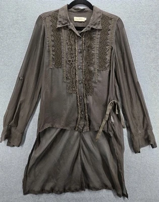 JOHNNY WAS 4 Love & Liberty Shirt 8 Embroidered Silk Hi Low Blouse Top Button Up - Image 1 of 4