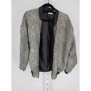 Vintage Robert Stock Limited Sz M 100% Silk Zip Up Bomber Jacket Black Cream - Picture 1 of 5