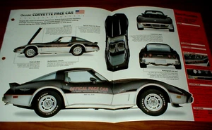 Chevy Corvette 1978 folleto de información oficial de hoja de especificaciones de auto de ritmo 78 Indy 500 - Imagen 1 de 1