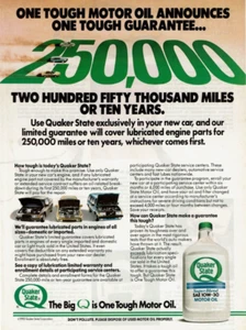 1990 Vintage Print Ad Quaker State One Tough Motor Oil Announces Guarantee Big Q - Picture 1 of 2