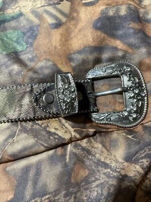 32” Camo , Pink Rhinestone Row Western Buckle Cowgirl Boy  Rodeo Belt  - Image 1 of 4