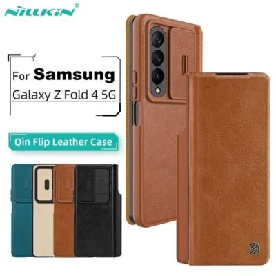 Funda Abatible Nillkin Para Samsung Galaxy Z Plegable4 Cuero Pluma Ranura Deslizable Cámara Cubierta Foto 1 de 4