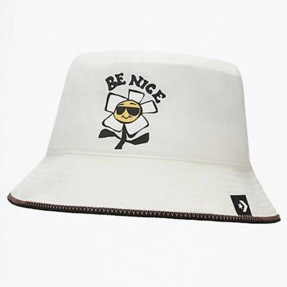 Novo Chapéu Converse Be Nice Gráfico Balde Ajuste Cor Off-White Tamanho Único - Imagem 1 de 4