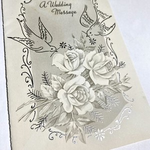 Vintage 1958 Wedding Message Congratulations Greeting Card Roses Doves Silver