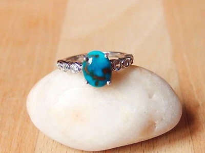 Anillo Natural Sierra Nevada Turquesa y Circón Natural Plata de Ley Talla L Foto 1 de 4