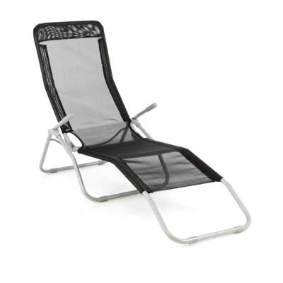 Gartenliege Kippliege 160 cm Textilene schwarz Armlehne Stahl Bäderliege Pool - Bild 1 von 4