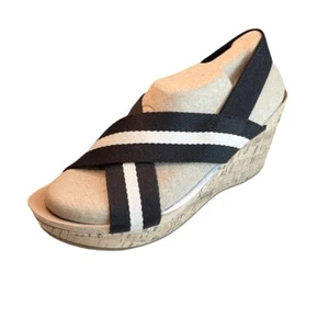 Lifestride Womens Slip On Brown Black Sandals Size 9.5 Wedge Heel Shoes - Picture 1 of 11