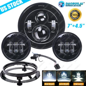 Black 7" LED Headlight + 4.5" Fog Light For Harley Electra Glide Ultra Classic - Bild 1 von 22