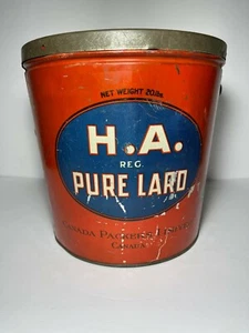 Vintage H.A Pure Lard 20 lb Tin - Picture 1 of 8