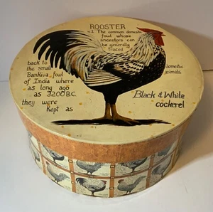 Tri Coastal Design Round Cardboard Rooster Box With Lid 8” B&W Cockerel - Picture 1 of 9