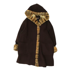 Abrigo vintage con ribete de piel | Chaqueta con capucha marrón de lujo para mujer Admont de colección - Imagen 1 de 4