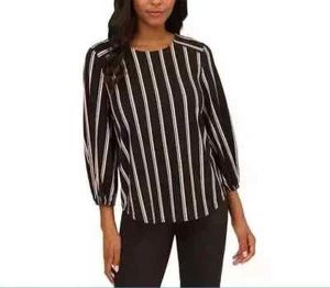 Blusa Top Adrianna Papell Media Manga Rayas M XXL Negra/Azul Botón Espalda NUEVA - Imagen 1 de 44