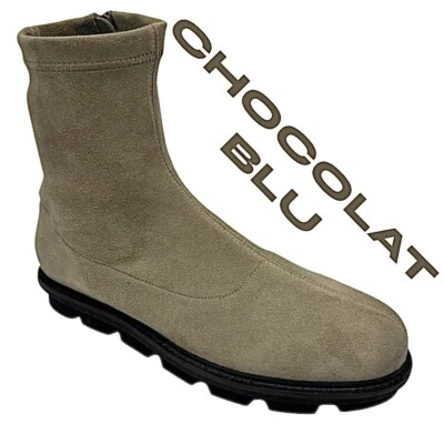 Шоколадный синий женщин серо-коричневый замшевые ботинки размер 7 средний низкий каблук на танкетке - Изображение 1 из 4