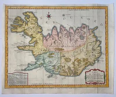 Iceland 1747 Nicolas Bellin Nice Large Antique Map 18th Century • 845.23$