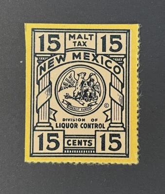 Ingresos del Estado de Nuevo México - Impuesto a la cerveza #B19 sin usar LH - negro sobre blanco - Casi nuevo Foto 1 de 2