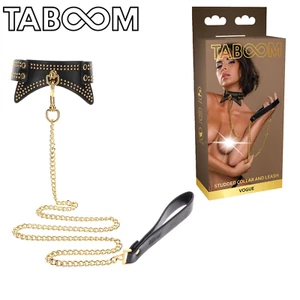 Elegante Halskette mit Leine in goldfarbener Kette BDSM Leder schwarz Nieten - Bild 1 von 10