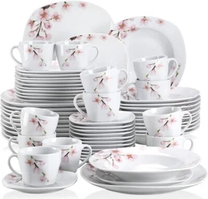 VEWEET ANNIE Dinnerware Set 60Pc White Tableware Plate Bowl Set Service for 12 - Picture 1 of 8