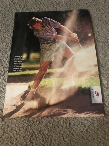 Vintage 1995 COTTON POLO SHIRT TWILL SHORTS NIKE GOLF Poster Print Ad PAT BATES Cover