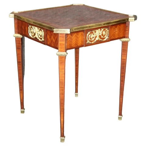 French Louis XVI Directoire Inlaid Satinwood Marquetry and Bronze End Table Cover