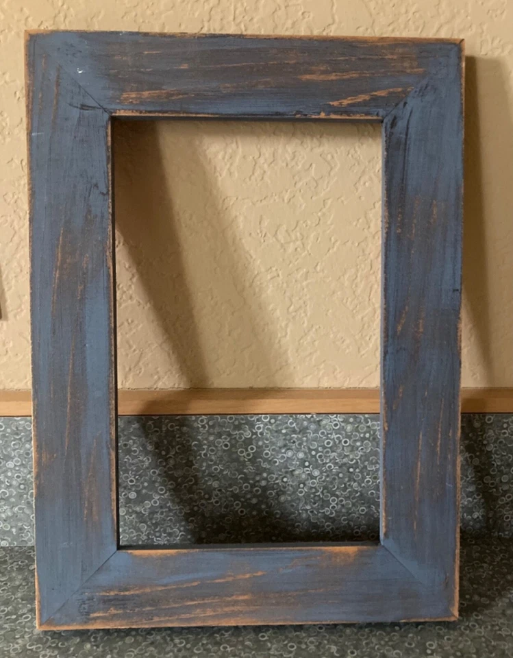 11" x 8" Blue Wooden Distressed Painted Frame Counted Cross Stitch Lizzie Kate - Image 1 of 1