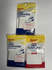 Premier 3 Pairs Men's  Foam Rubber Heel Cushions  One Size Fits All NIP - Picture 1 of 2