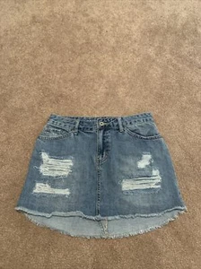 Women Vanilla Star Distressed Jean Denim Skirt Size 5 - Picture 1 of 6