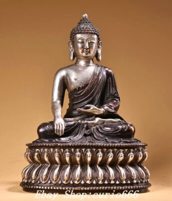 Antiguo budismo tibetano cobre plateado Shakyamuni Sakyamuni Amitabha estatua de Buda Foto 1 de 4