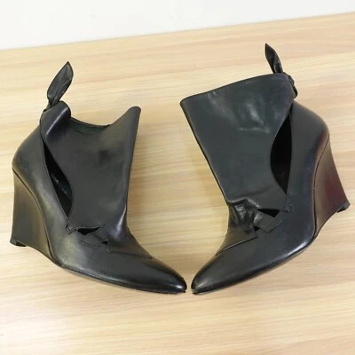 Black Ankle Leather Wedge Boots Women 8.5 Cut Out  Bootie SIGERSON MORRISON $445 - Image 1 of 4