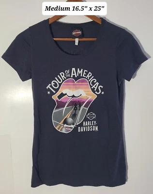 Camiseta para mujer Harley Davidson/The Rolling Stones Tour of Americas gris mediana ajustada Foto 1 de 4