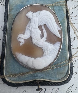 Anhänger, Gemme, Nyx Hypnos, Kamee, antik um 1880, Silber, rar, Brosche 333 Gold - Bild 1 von 20