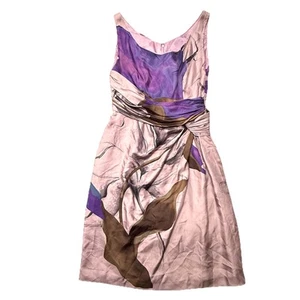 Alberta Ferretti rosa Kleid 100 % Seide ärmellos Midi Italien italienische Blumen US 8 - Bild 1 von 14