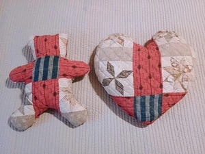 Handmade Primitive Quilt Pillows Heart 14"X14" & Bear 13"X 11" SEE DESCRIPTION - Picture 1 of 20