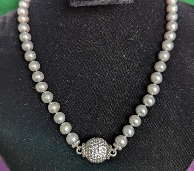 Collar de plata esterlina vintage Judith Ripka plata perla circonita cúbica 18" Foto 1 de 4