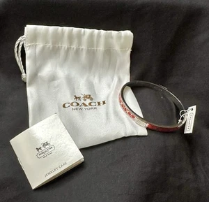 COACH Signature C Bangle Bracelet Silver Tone And Coral with dust bag. NEW w/Tag - Picture 1 of 6