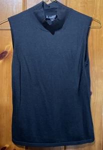 Camiseta sin mangas St John Caviar para mujer negra sin mangas mezcla de lana tejida talla pequeña - Imagen 1 de 6