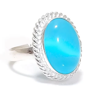 Blue Chalcedony Gemstone 925 Sterling Silver Jewelry Ring Size Adjustable I442 - Picture 1 of 2