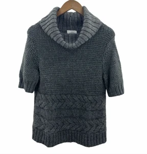 Ann Taylor LOFT Gray Cowl Neck Short Sleeve Knit Sweater Size Large - Picture 1 of 10