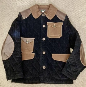 Sugar Cane Corduroy Quilted Jacket Black Leather Trim Size M Japan - Picture 1 of 6