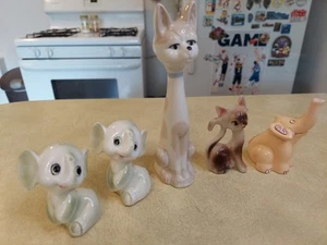 Lot of 5 Vintage Anthropomorphic Big Eyed Ceramic Figures Cat Elephant Shakers - Picture 1 of 17