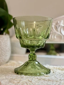 Vintage Thumbprint Hazel Atlas Glass Candy Dish Pedestal Compote Olive Green - Picture 1 of 9