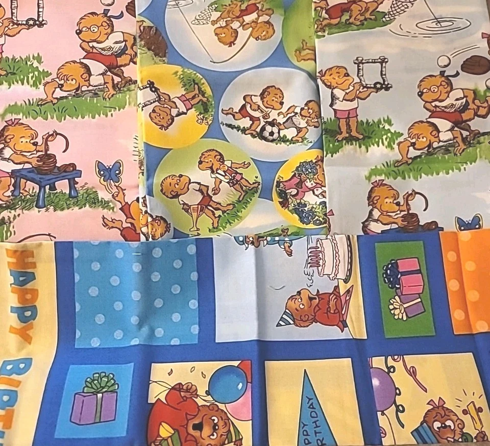 BERENSTAIN BEARS- Moda 2012 -Rare Bear Country School 4 Fat Quarters Bday VTG - Image 1 of 4