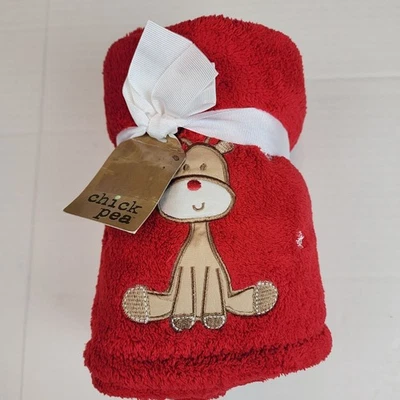 全新 Chick Pea Christmas Holiday 婴儿毯 红色 Rudolph 驯鹿 — 第 1/4 张图片