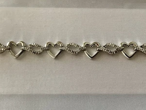 SONNE 925 Sterlingsilber echtes rundgeschliffenes weißes Diamant Herz Gliederarmband 7,5 Zoll - Bild 1 von 13