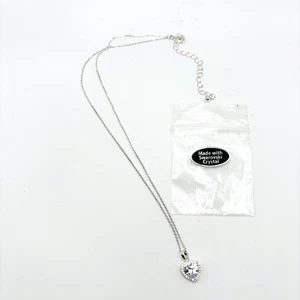 Elegant Swarovski Crystal Heart Pendant Necklace Silver Tone Sparkling Made With - Picture 1 of 4