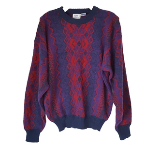 Suéter Pullover Colorido De Colección Años 90 Para Hombre Talla M Geométrico Acrílico Abuelo Púrpura - Imagen 1 de 6