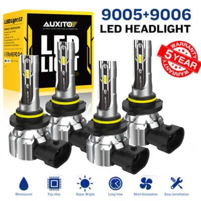4x 9005+9006LED Headlight Bulbs Combo 6000K White High Low Beam Kit Super Bright - Image 1 of 4