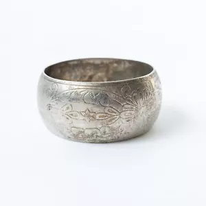 Vintage Silver Plate Engraved Cuff Bracelet Stars and Flowers - Picture 1 of 3